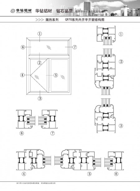 GR70系列內(nèi)開(kāi)平開(kāi)窗結(jié)構(gòu)圖